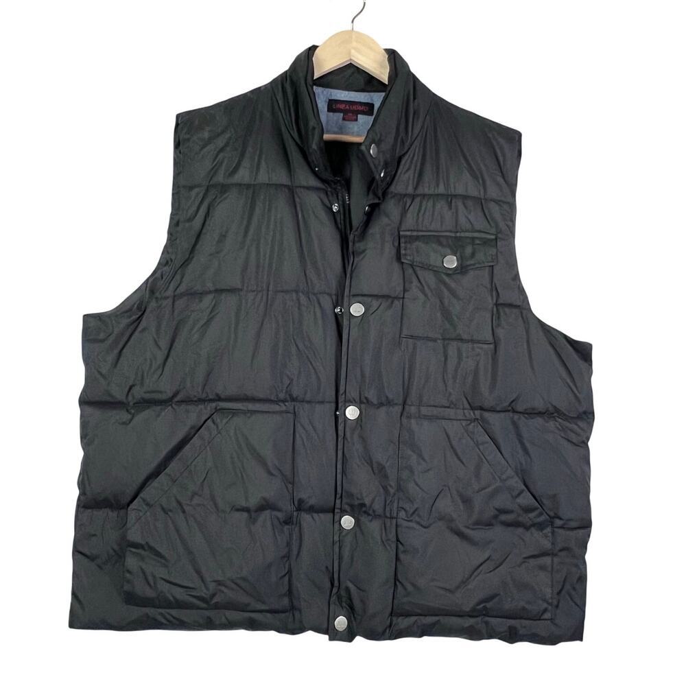 LINEA UOMO LU Men's XXL Black Puffer Vest Quilted Pockets Full Zip Up/Snap